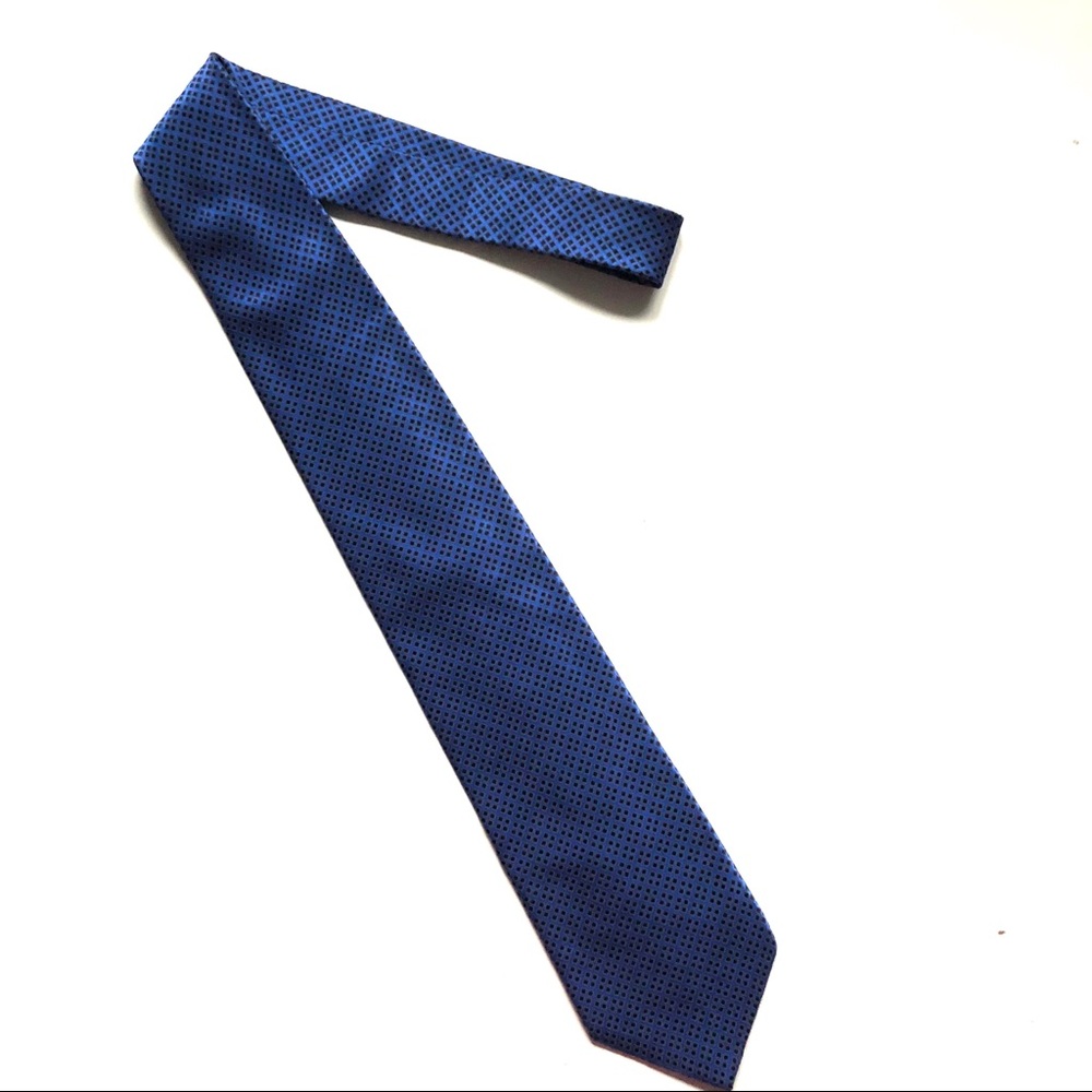 Blue Silk DYNY Tie Tiny Geometric Black Dots